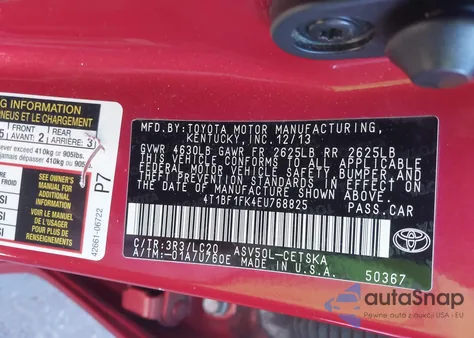 2014 Toyota Camry Se из США, поврежденный, VIN 4T1BF1FK4EU768825